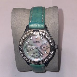 Bejeweled Marble face fossil watch